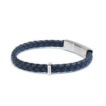 Einzelnes Armband aus blauem italienischem Nappaleder mit versilberter Oberfläche - Una Blue